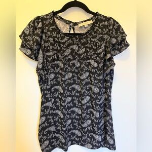 LOFT Black and White Paisley Top